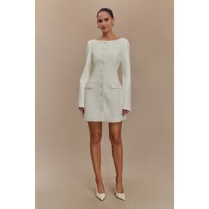 Meshki Jolie Boat Neck Suiting Mini Dress - M - Ivory